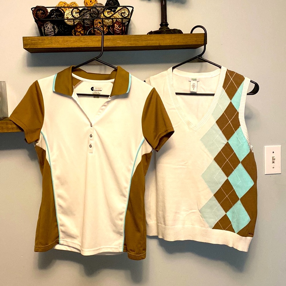 Women’s golf top set. Shirt and vest, made by Izod size medium.
